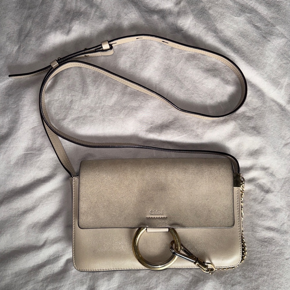 Chloe Faye Small Shoulder Bag - Suede Calfskin - Motty Grey - authenticity card